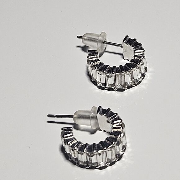 Origami Owl  Silver Tone Crystal Baguette Mini Hoop Earrings - Picture 11 of 12